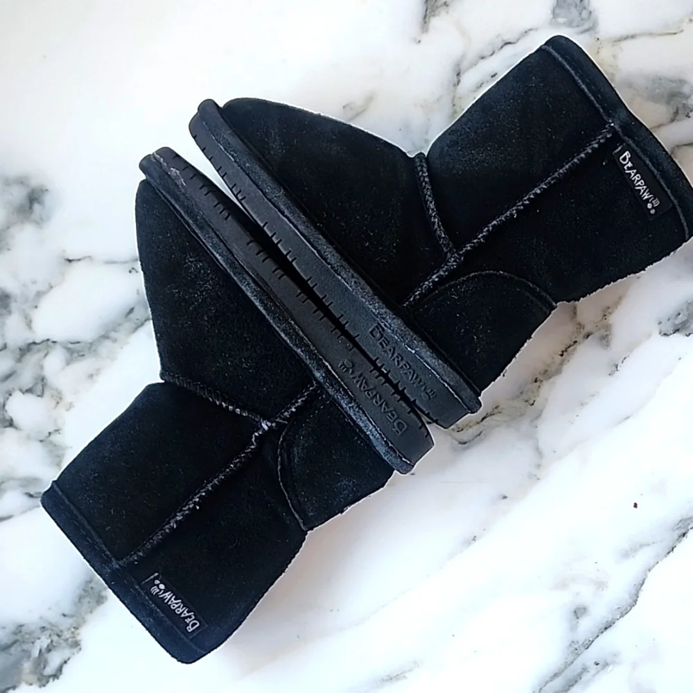BEARPAW Emma Toddler Size 7 Black Suede Sherpa Lined Zip Winter Boots